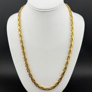 Gold Tone Braided Flat Chain Necklace With Lobster Clasp 24-Inch Length Polished
